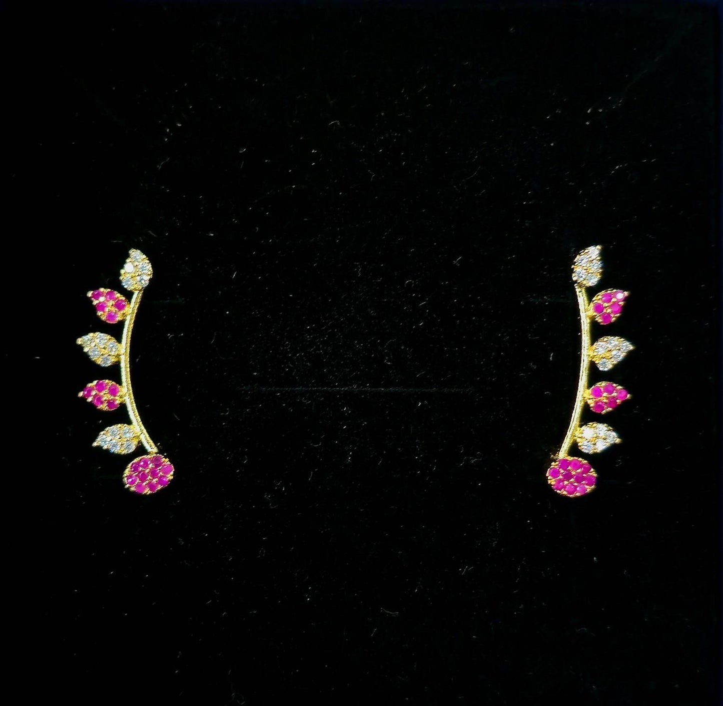 Pink White Leafy Earcuffs - Mayuri Silver House