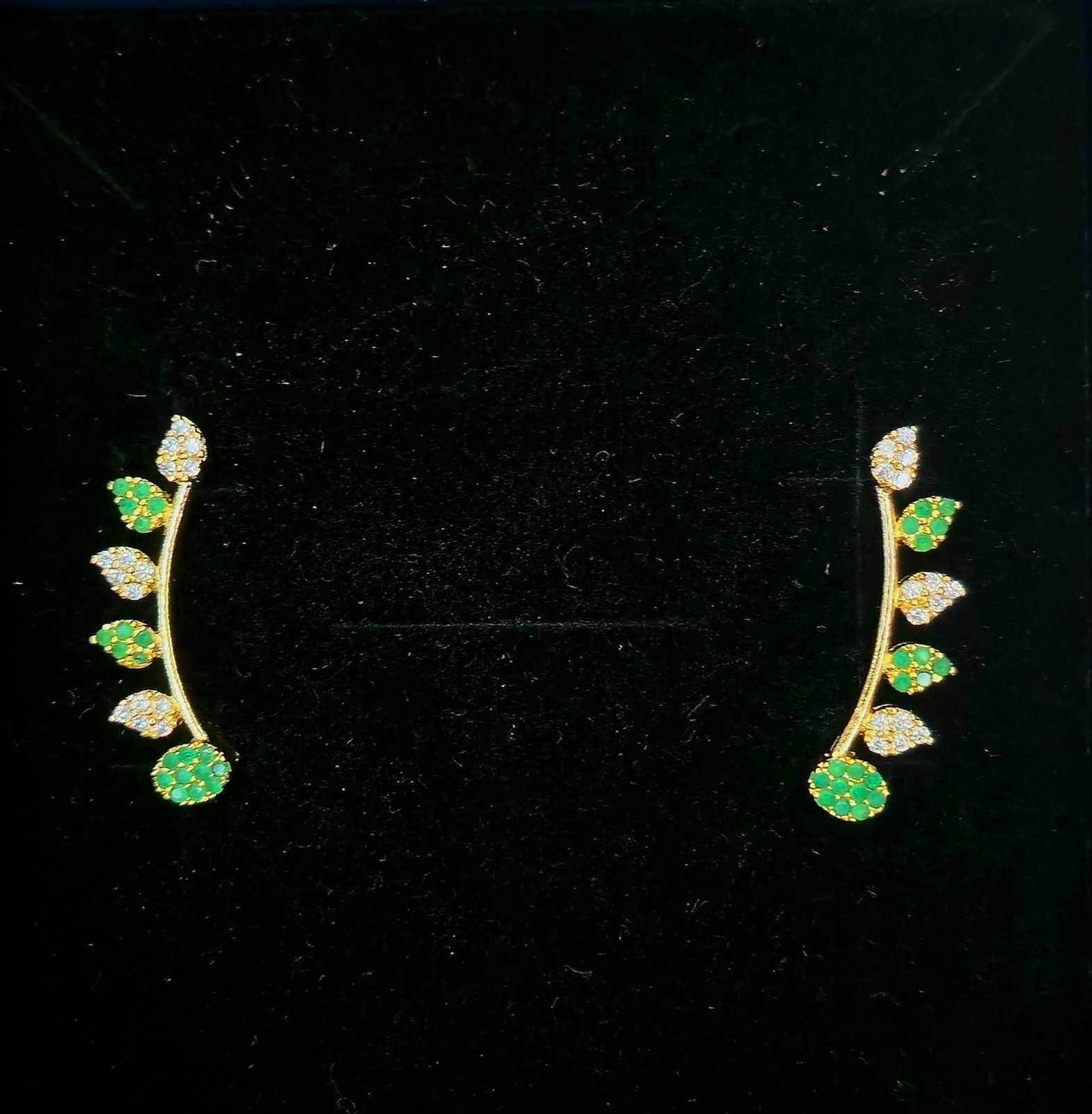 Green White Leafy Earcuffs - Mayuri Silver House