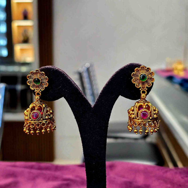 Temple Gem Floral Jhumkas