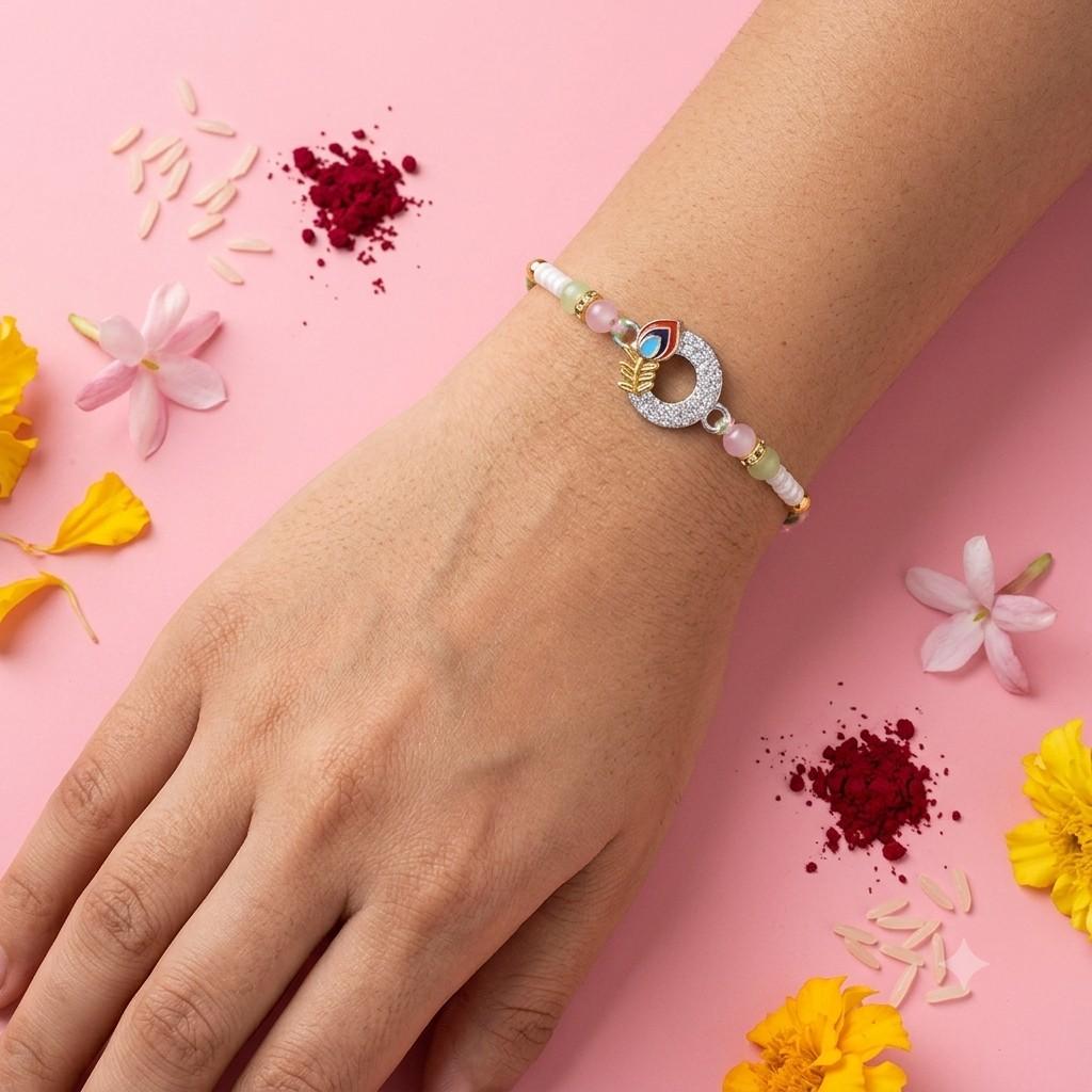Golden Feather Round Rakhi