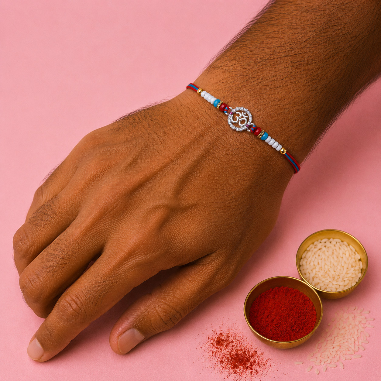 Om Round Blue Pearl Rakhi