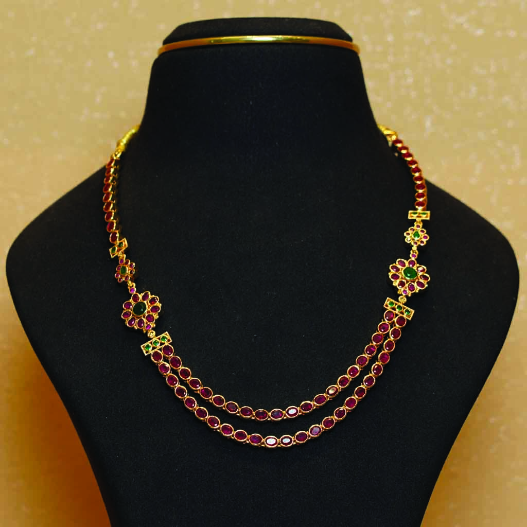 2 in 1 Two Line Necklace (Green and Red)