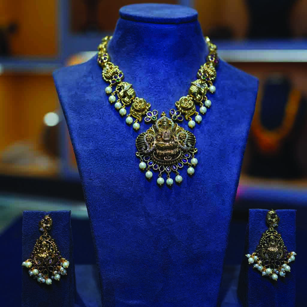 Peacock Gaja Lakshmi Necklace Set