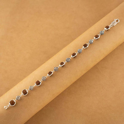 Rudraksha Silver Om Beads Capping Bracelet - Mayuri Silver House