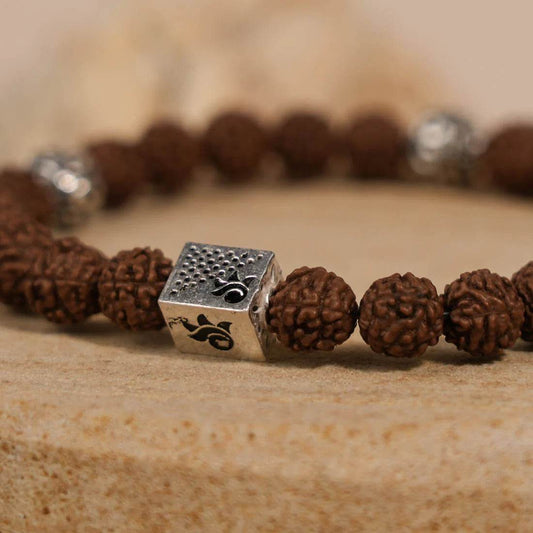 Rudraksha with Om Silver Beads Bracelet - Mayuri Silver House