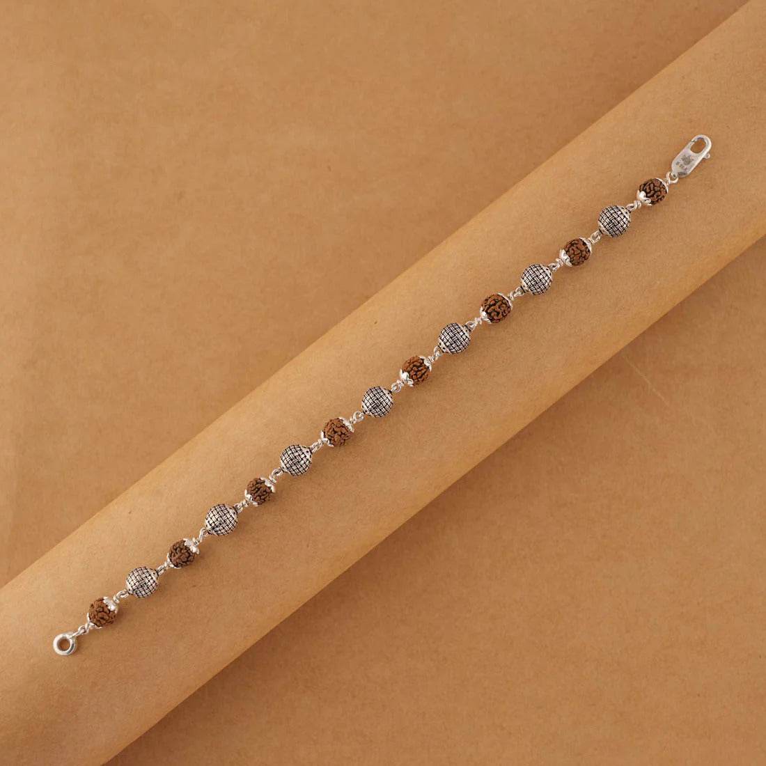 Rudraksha Silver Textured Round Beads Bracelet - Mayuri Silver House