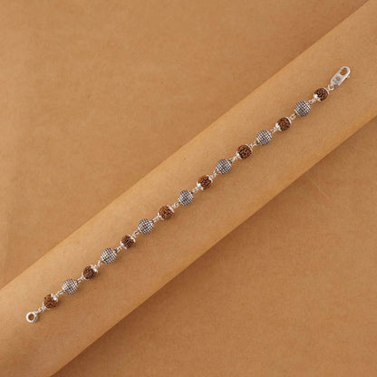Rudraksha Silver Textured Round Beads Bracelet - Mayuri Silver House