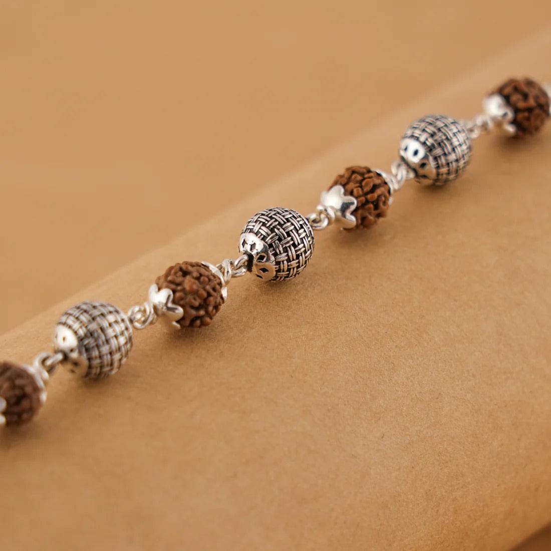 Rudraksha Silver Textured Round Beads Bracelet - Mayuri Silver House
