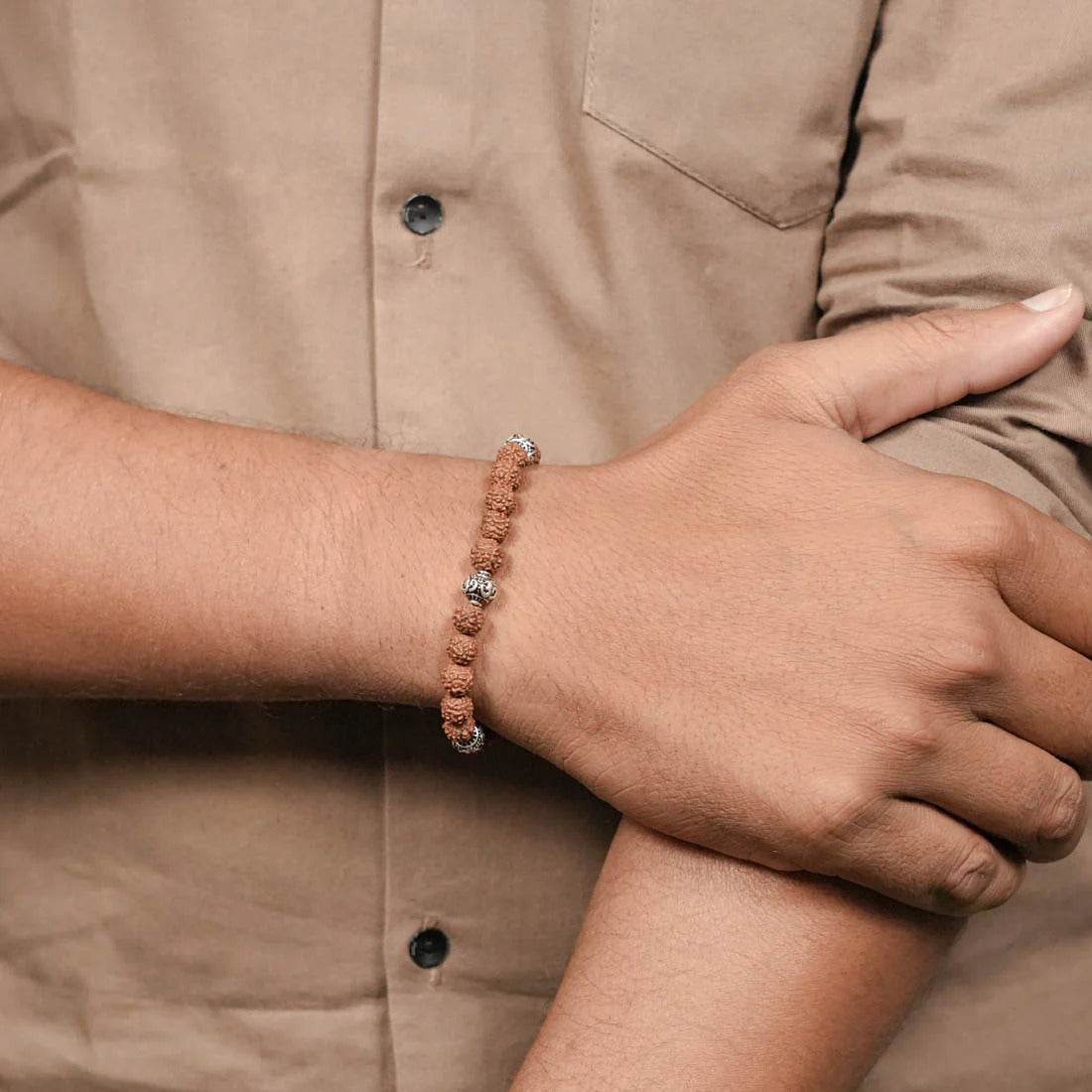 Rudraksha with Om Silver Beads Bracelet - Mayuri Silver House