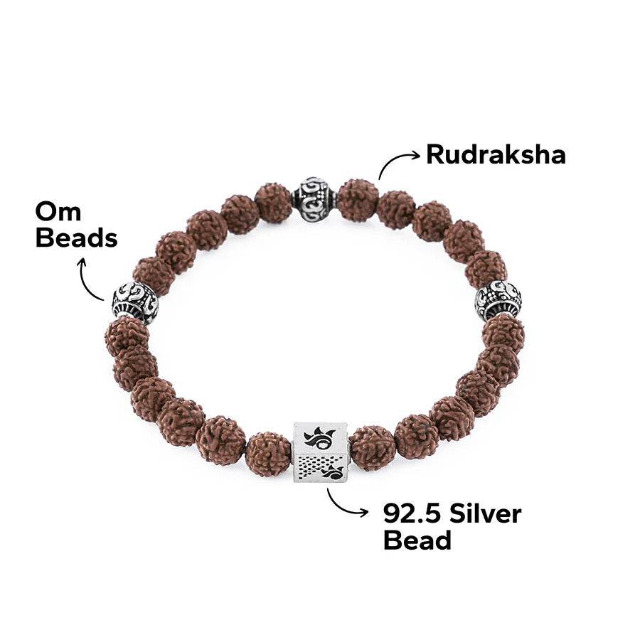 Rudraksha with Om Silver Beads Bracelet - Mayuri Silver House