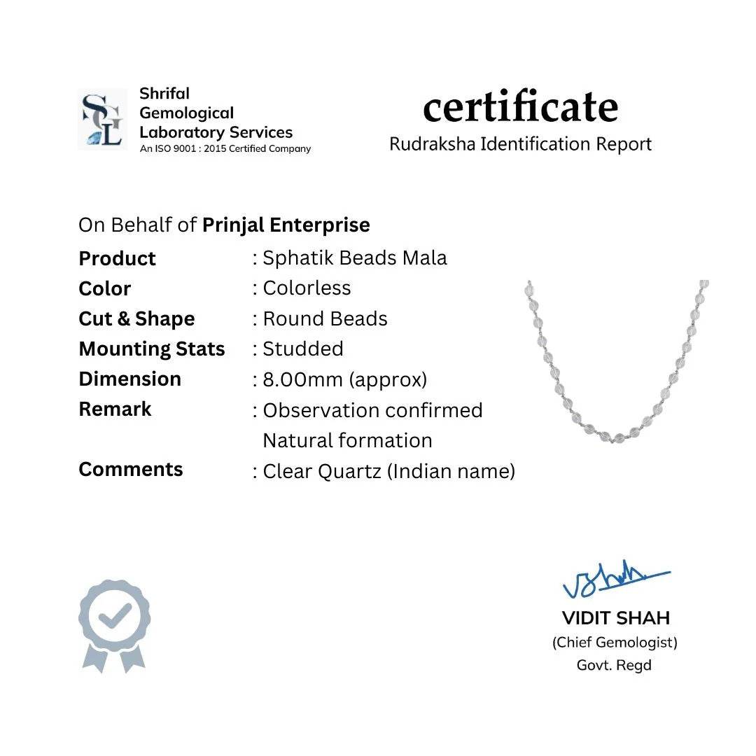 Sphatik Bead Silver Mala - Mayuri Silver House