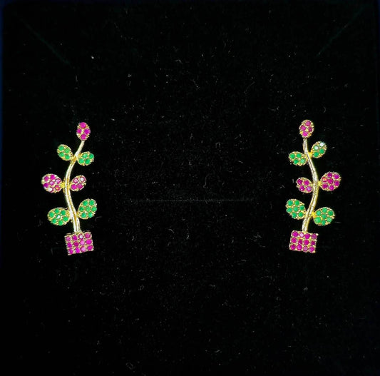 Green Pink Box Leaf Earcuffs - Mayuri Silver House