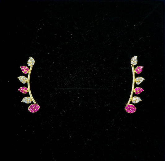 Pink White Leafy Earcuffs - Mayuri Silver House