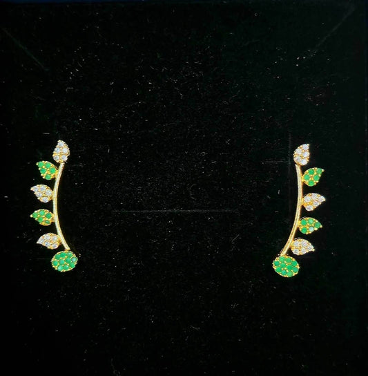 Green White Leafy Earcuffs - Mayuri Silver House