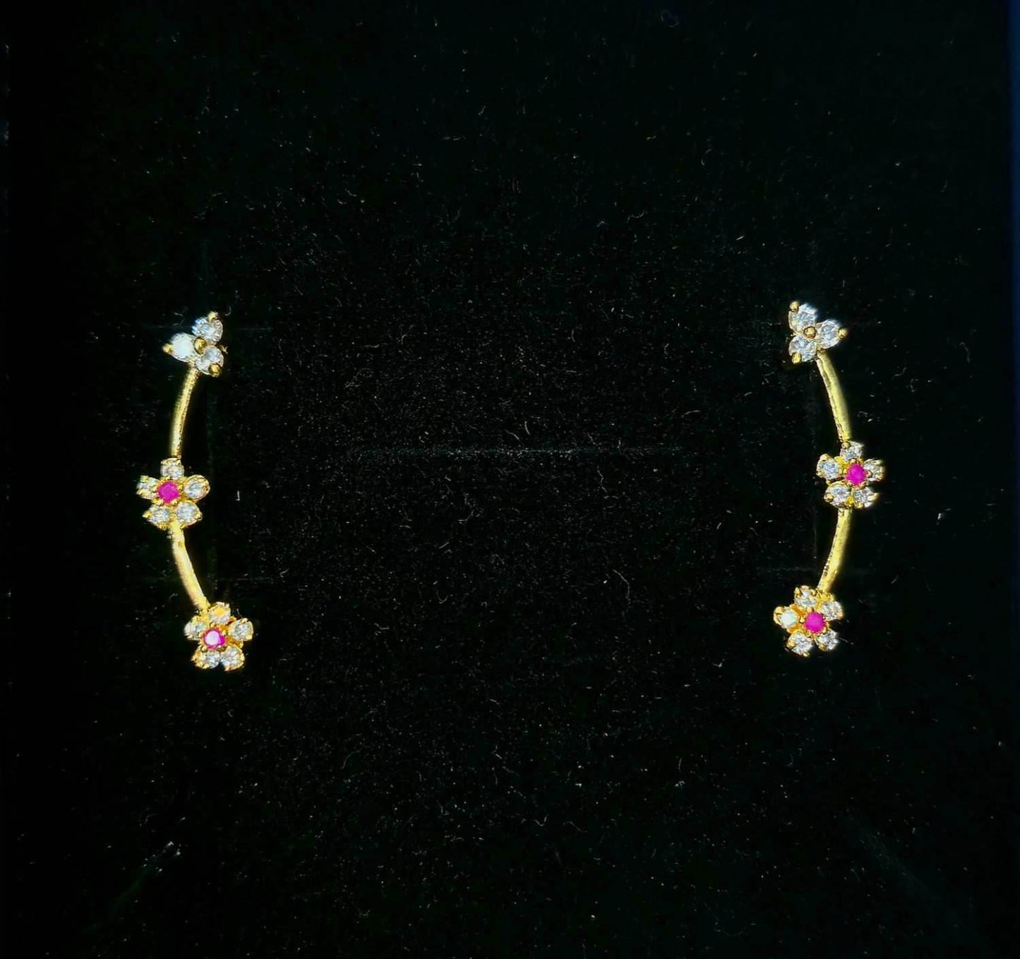 Pink Tri Flower Earcuffs - Mayuri Silver House