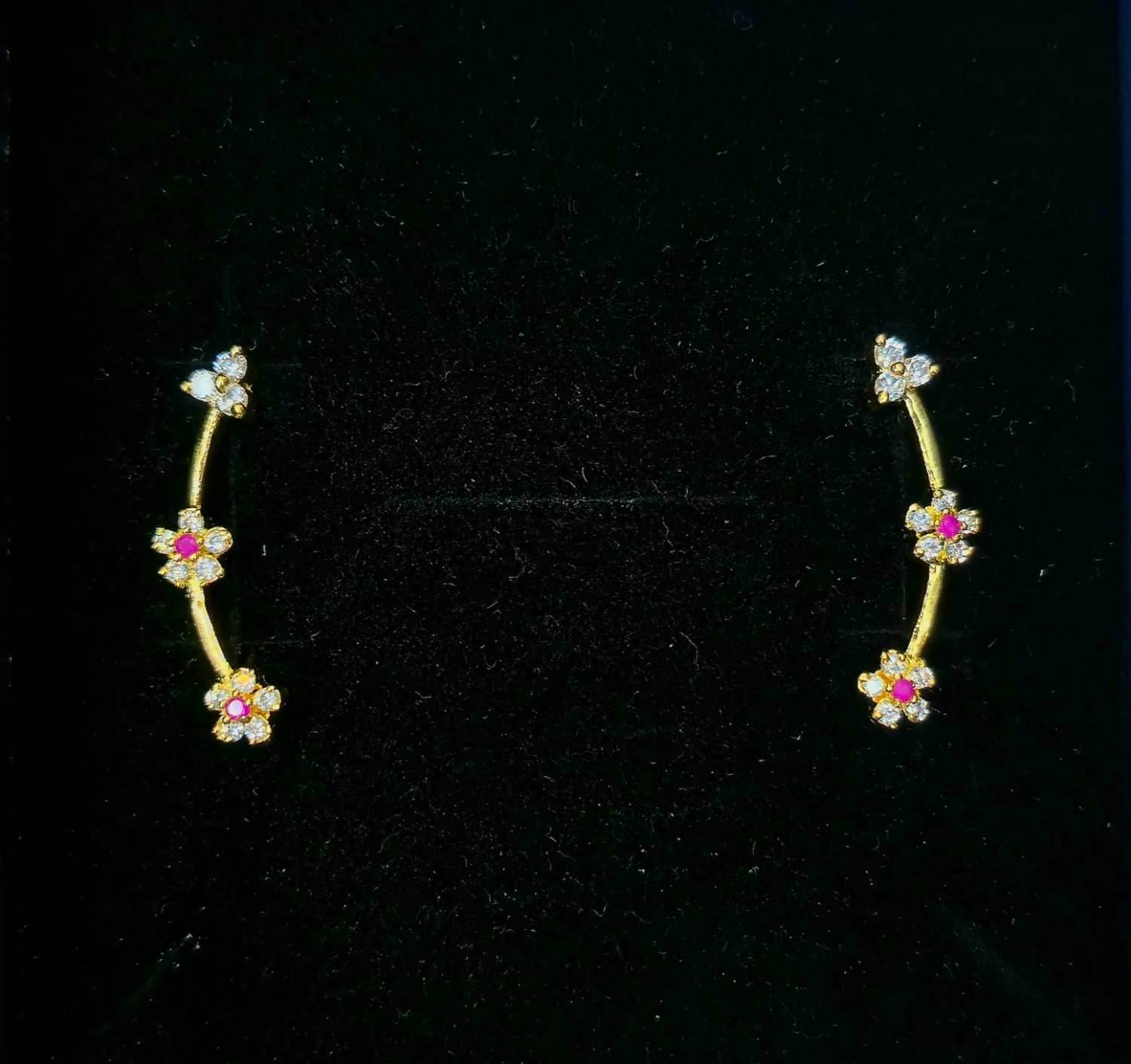 Pink Tri Flower Earcuffs - Mayuri Silver House