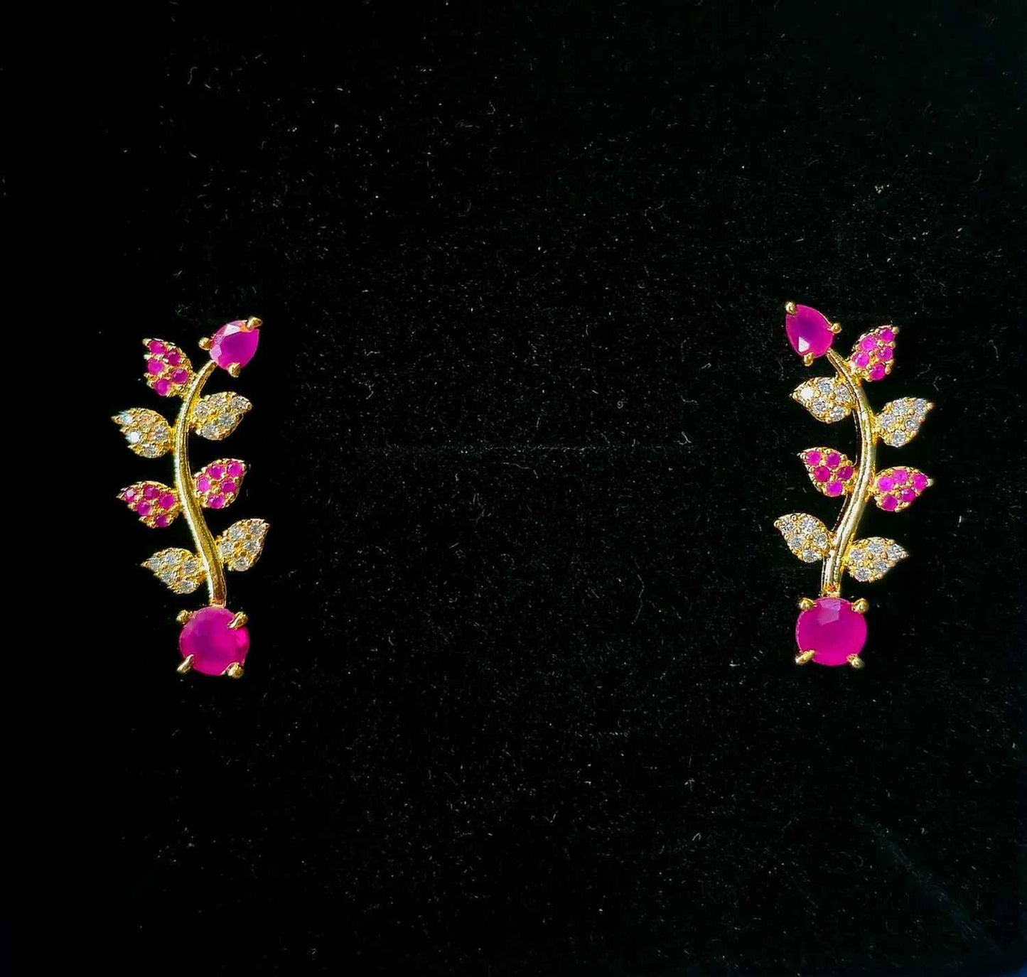 Pink Everleaf Loop Earcuffs - Mayuri Silver House