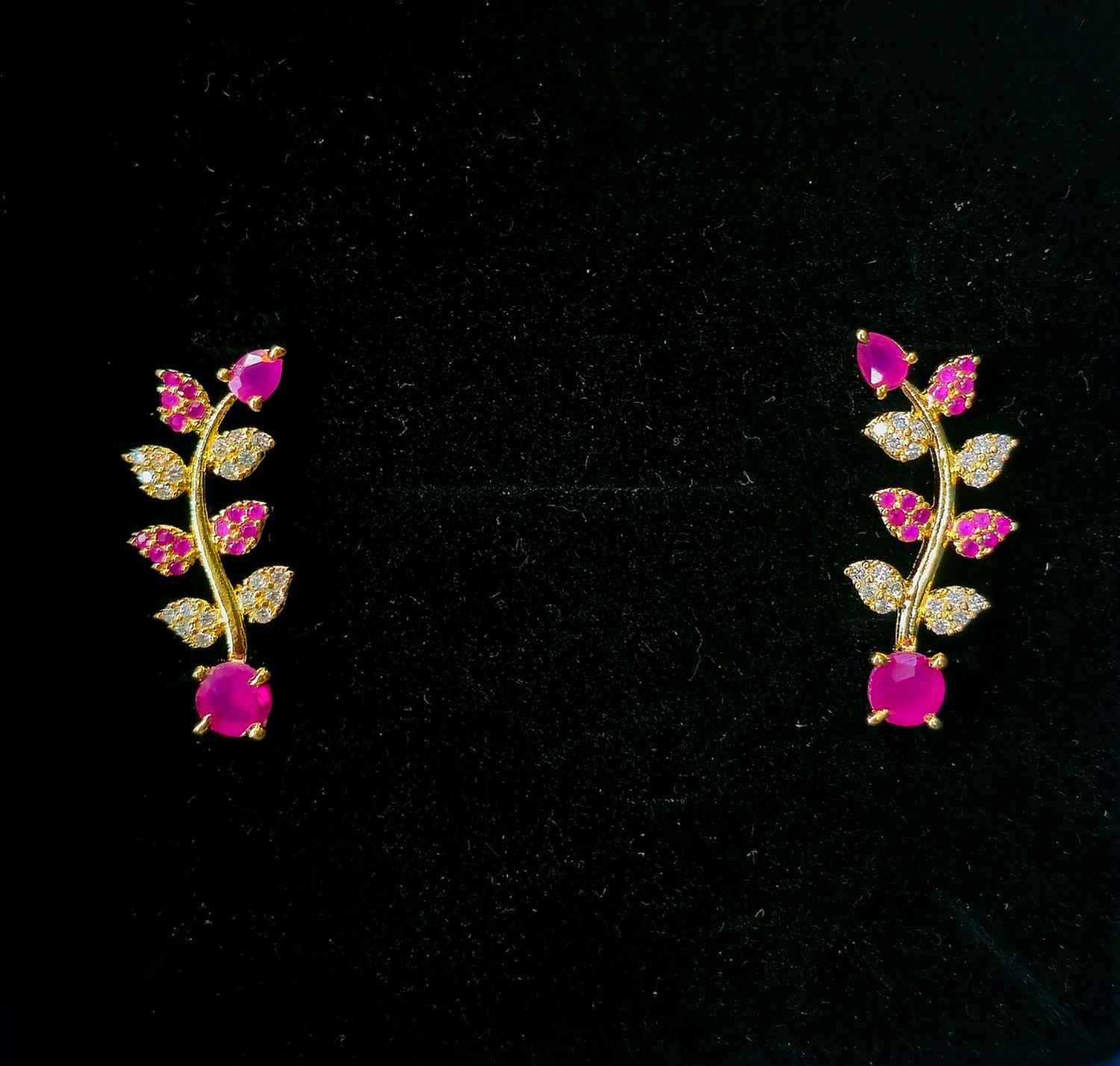 Pink Everleaf Loop Earcuffs - Mayuri Silver House