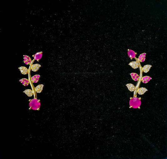 Pink Everleaf Loop Earcuffs - Mayuri Silver House