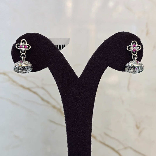 Pink Flower Jhumka Earrings (Butta)