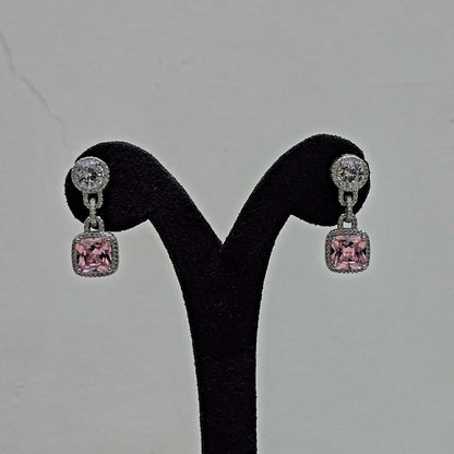 Pink Stone Silver Drop Earrings