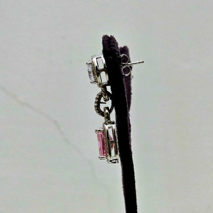 Pink Stone Silver Drop Earrings