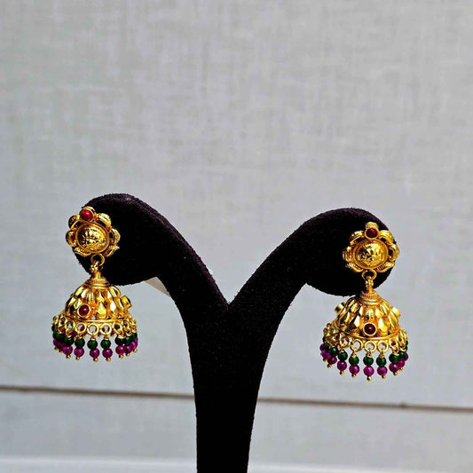 Mahalaya Ruby Bead Jhumkas