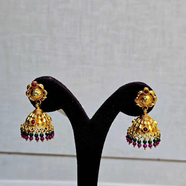 Mahalaya Ruby Bead Jhumkas