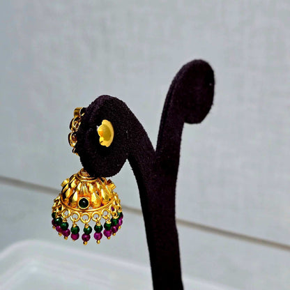 Mahalaya Ruby Bead Jhumkas