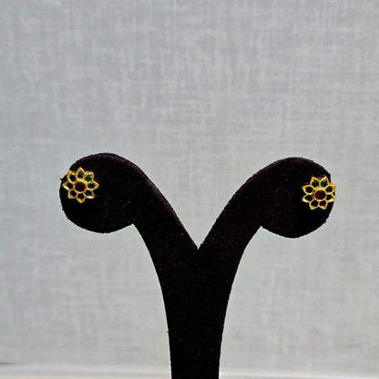 Green Petal Ruby Studs