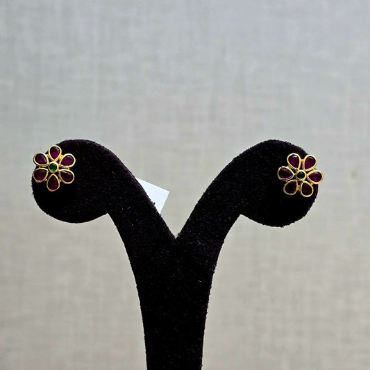 Traditional Ruby Green Floral Earrings