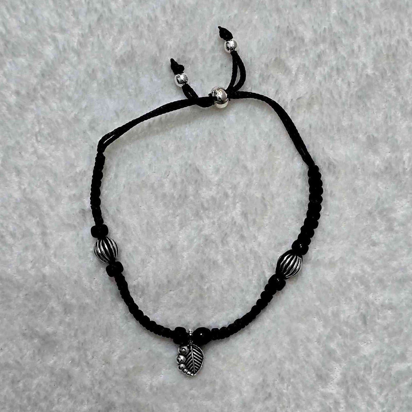 Leaf Charm Black Thread