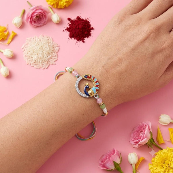 Golden Peacock Enamel Rakhi