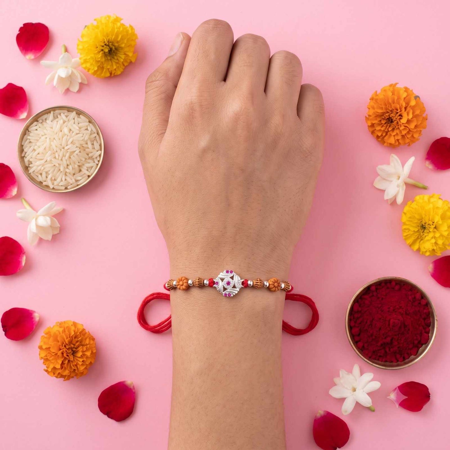 Pink Wooden Bead Rakhi 1