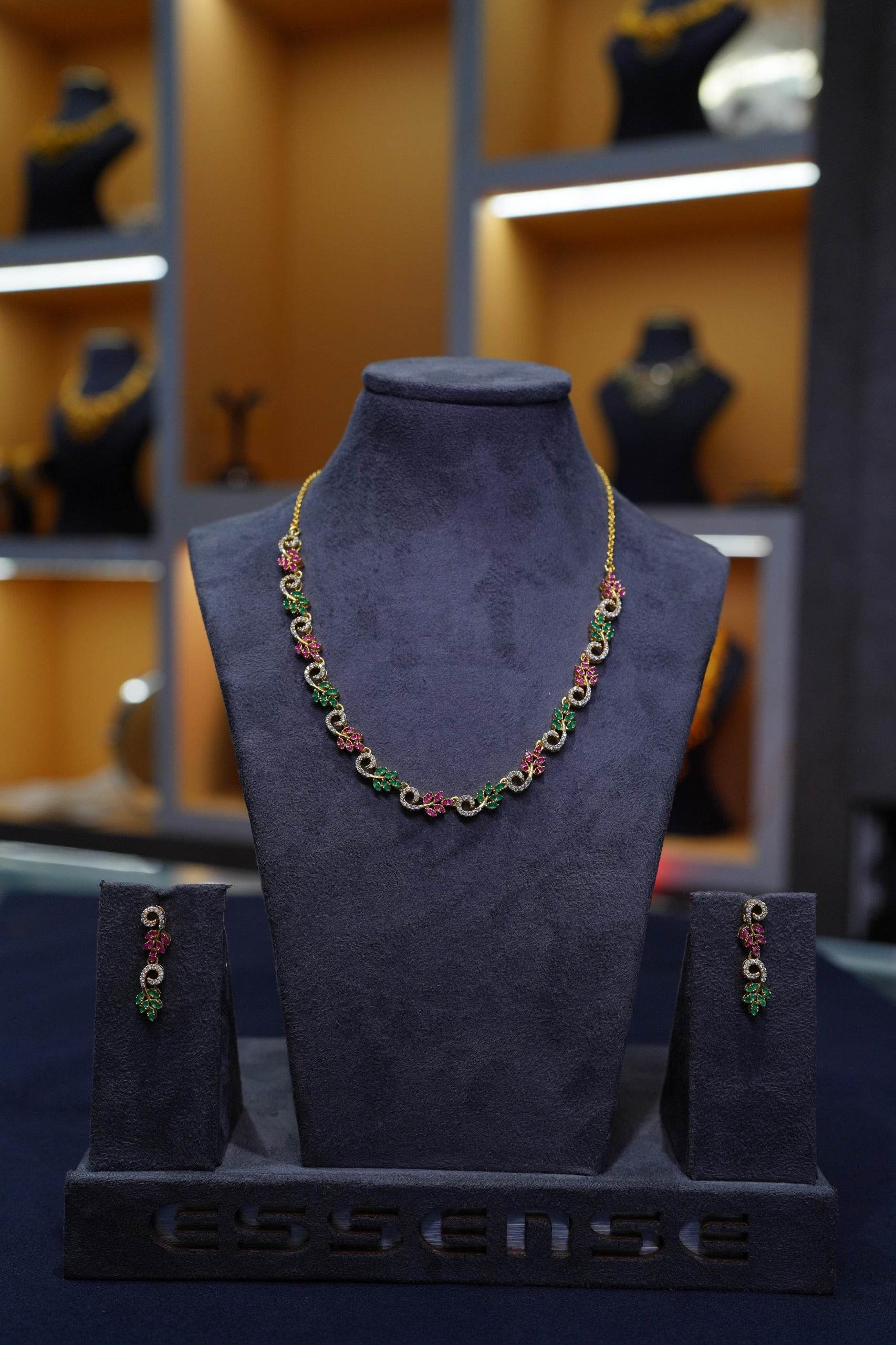 Green Pink Leaf Necklace - Mayuri Silver House