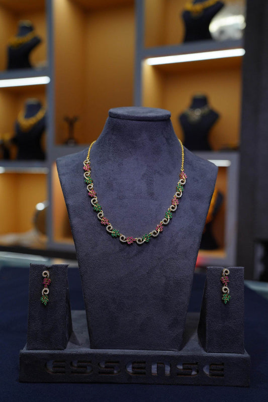 Green Pink Leaf Necklace - Mayuri Silver House