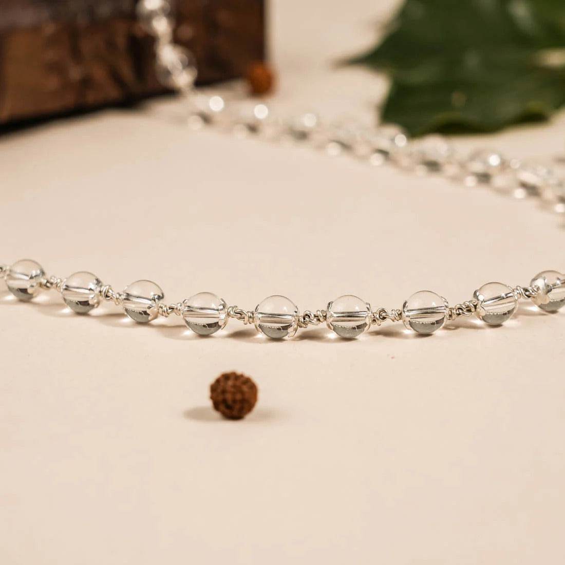Sphatik Bead Silver Mala - Mayuri Silver House