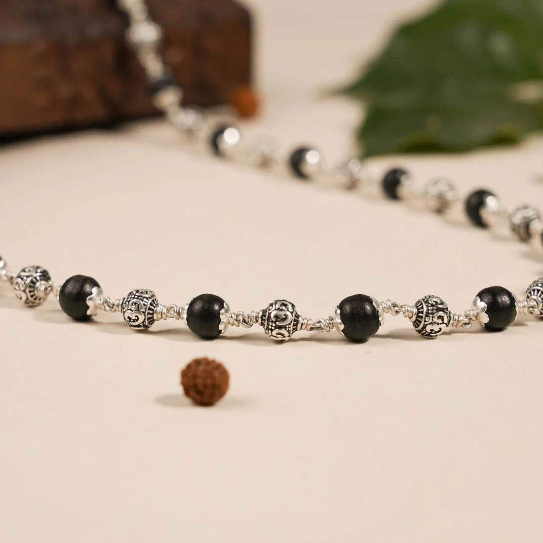 Karungali with Om Silver Beads Mala - Mayuri Silver House