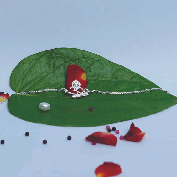Om Peacock Feather Chain Rakhi - Mayuri Silver House