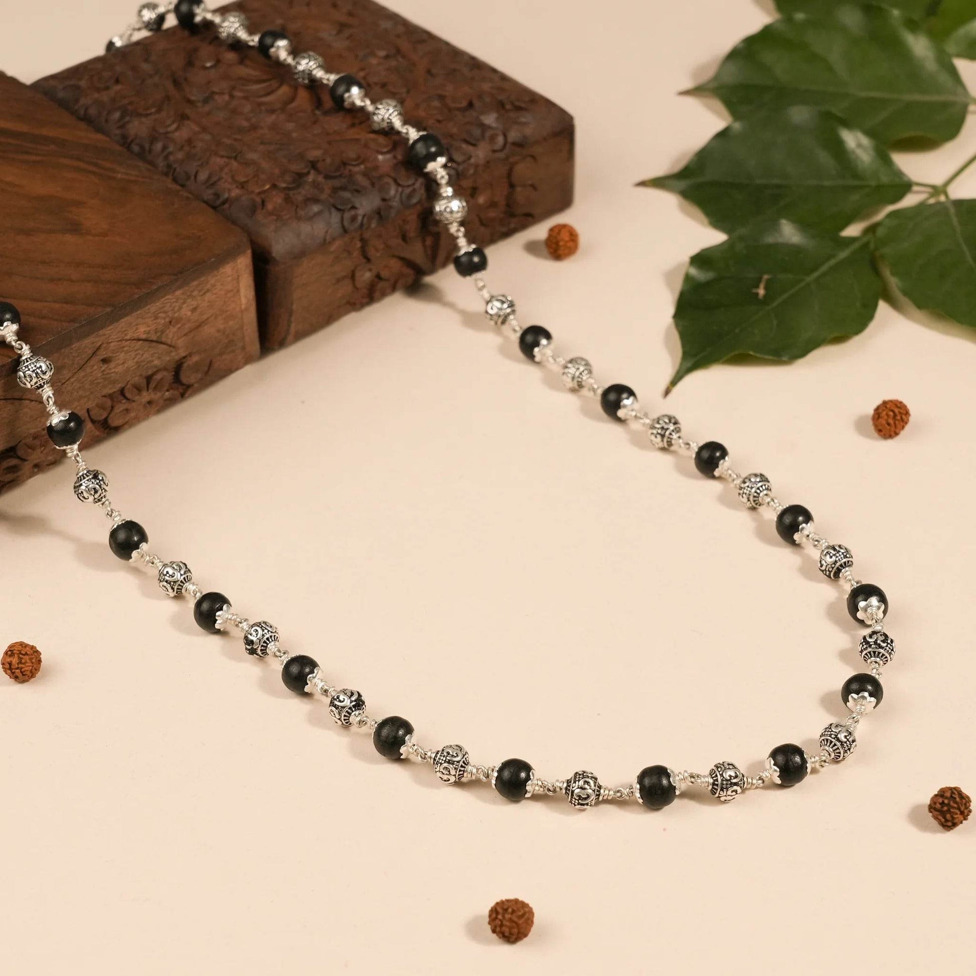 Karungali with Om Silver Beads Mala - Mayuri Silver House