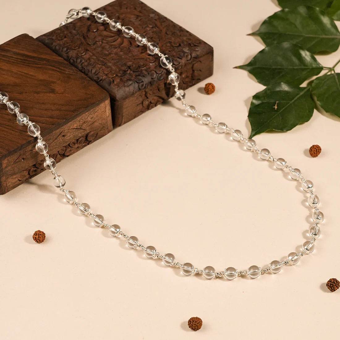 Sphatik Bead Silver Mala - Mayuri Silver House