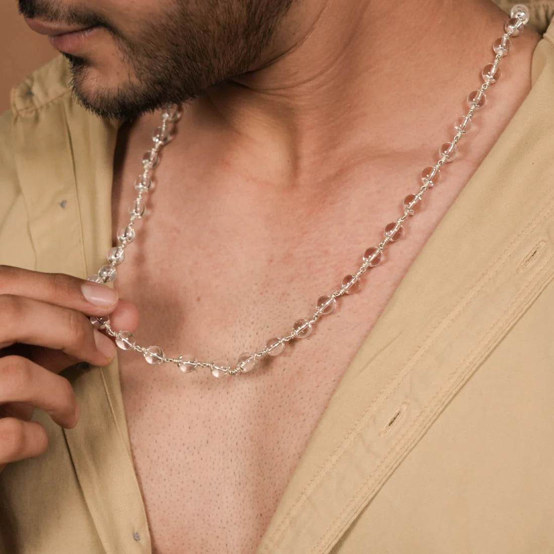 Sphatik Bead Silver Mala - Mayuri Silver House