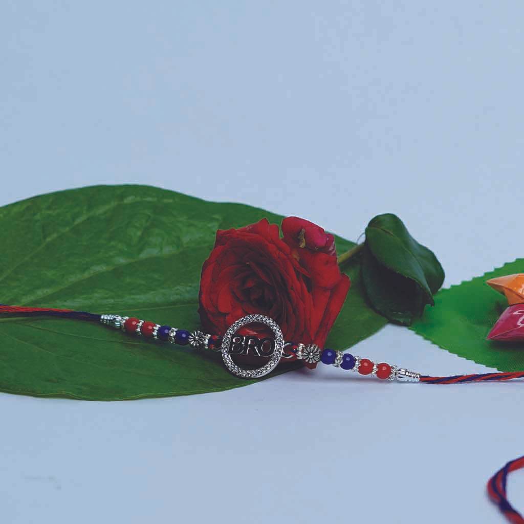 Bro Round Stones Rakhi - Mayuri Silver House
