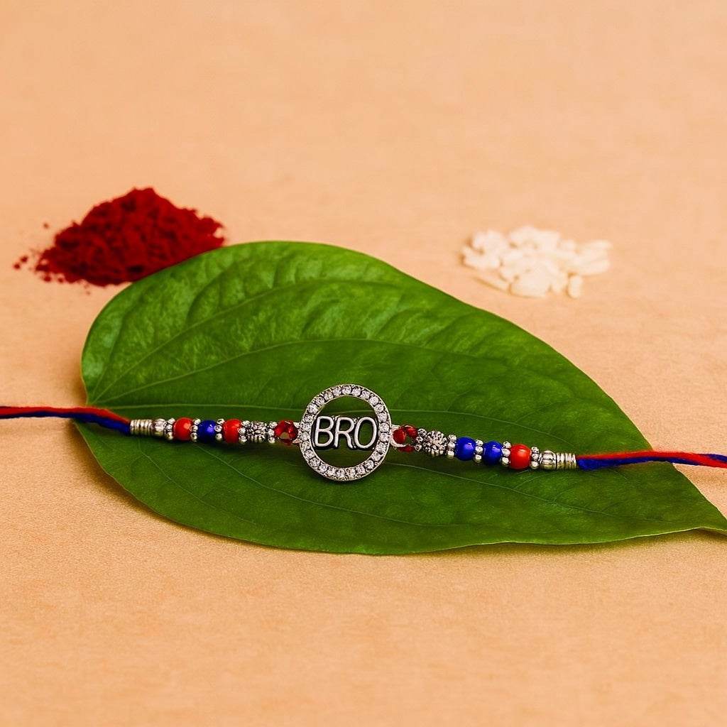 Bro Round Stones Rakhi - Mayuri Silver House