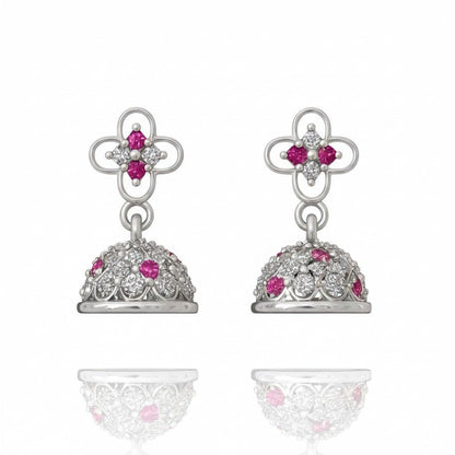 Pink Flower Jhumka Earrings (Butta)