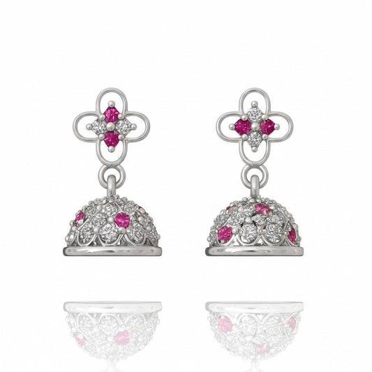 Pink Flower Jhumka Earrings (Butta)
