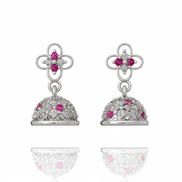 Pink Flower Jhumka Earrings (Butta)