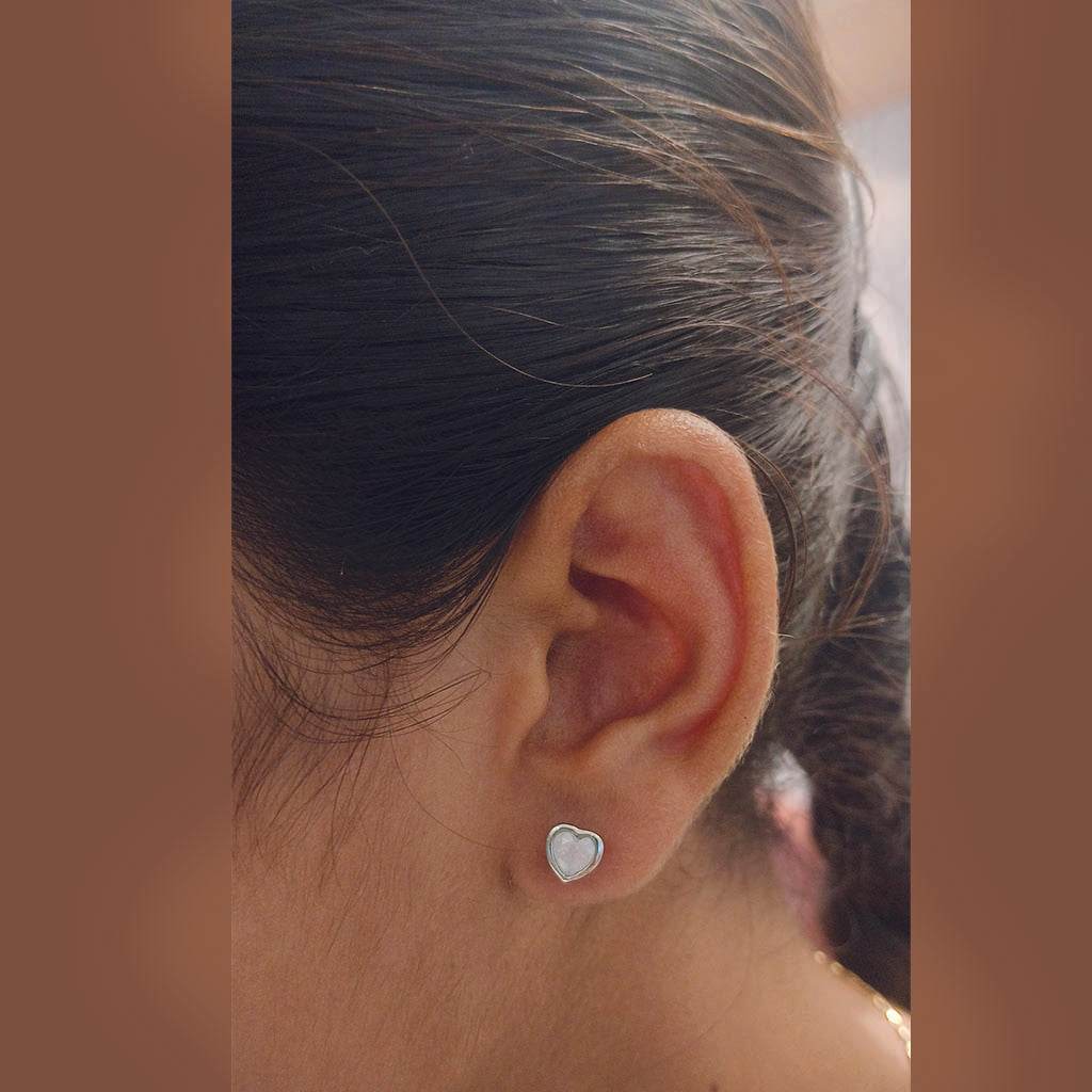 Grey Heart Stone Studs - Mayuri Silver House