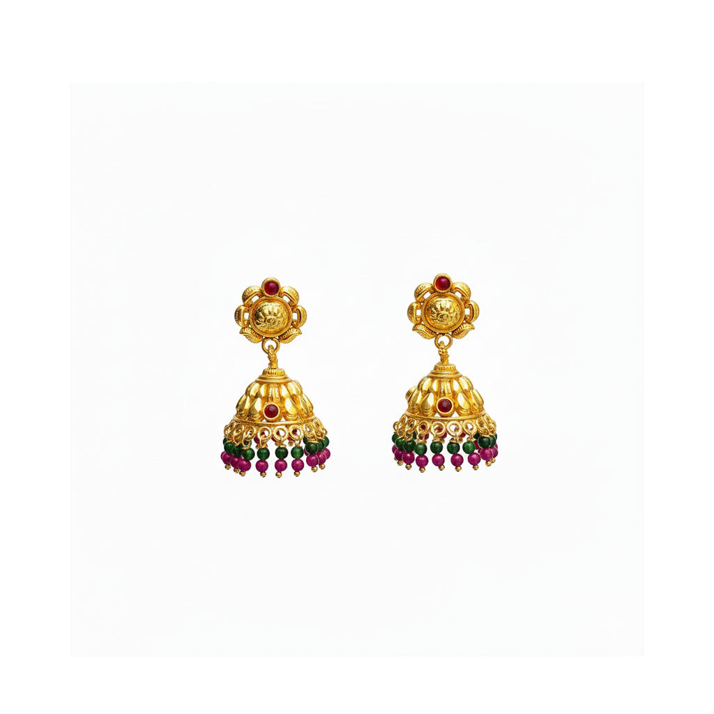 Mahalaya Ruby Bead Jhumkas