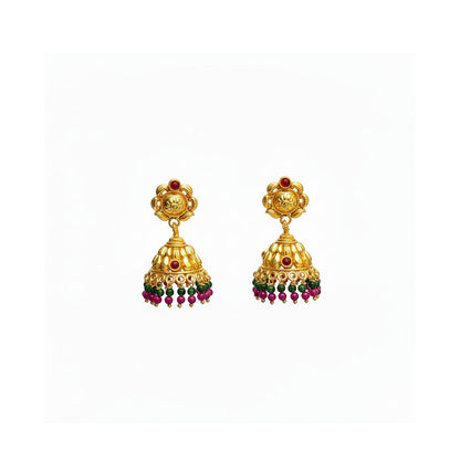 Mahalaya Ruby Bead Jhumkas
